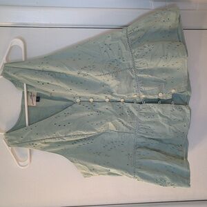 Mint Green Eyelet Sleeveless Peplum Blouse